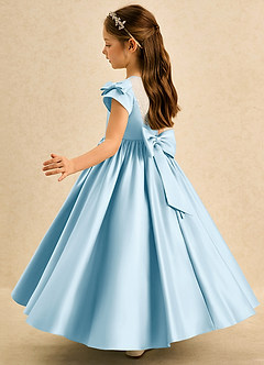 Azazie Toffee Blumenmädchenkleider Ballkleid Schleifen Matte Satin Kleid Himmelblau image5