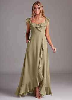 Azazie Lyra Abiti da Damigella Abito Convertibile A-Line in Chiffon Verde Muschio image3