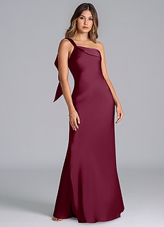 Azazie Driea 신부 들러리 드레스 인어 한쪽 어깨 스트레치 새틴 바닥 길이 드레스 image7