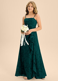 Azazie Kaylee Junior Abito A-Line in Burnout Floreale Con Cintura Pino image6