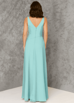 Azazie Kori Bridesmaid Dresses Aqua A-Line Pleated Chiffon Dress image2