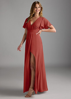 Azazie Zaniah Bridesmaid Dresses Terracotta A-Line Chiffon Dress image5