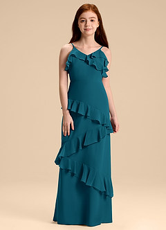 Azazie Evara Junior Abito A-Line in Chiffon Blu Inchiostro image3