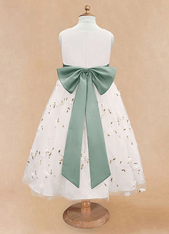 Azazie Pollie Flower Girl Dresses Ivory Silver Sage A-Line Bow Tulle Dress image12
