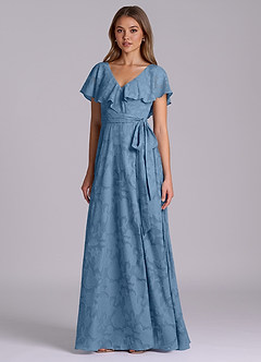 Azazie Lainey Abiti da Damigella Abito A-Line in Burnout Floreale Con Tasche Blu Acciaio image4