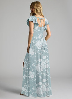 Azazie Bondi Bridesmaid Dresses Powder Blue Floral A-Line Bow Stretch Satin Dress image3