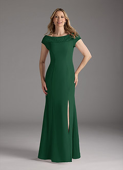 Azazie Cupid Final Sale Dark Green A-Line Boatneck Lace Chiffon Dress image4