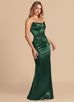 Azazie Sorrel Abiti da Damigella Abito Convertibile Sirena in Raso Metallizzato Corsetto Verde Scuro image5