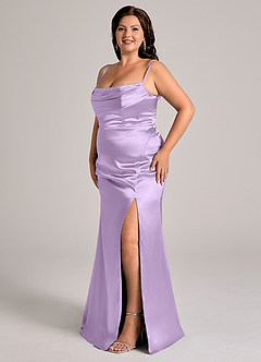Azazie Saige Bridesmaid Dresses Lilac Sheath Off the Shoulder Metallic Satin Convertible Dress image13