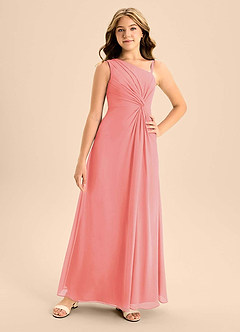 Azazie Brooke Junior Vestido de Coral de Gasa de Corte en A con Corte Lateral image4