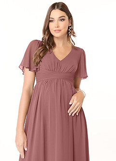 Azazie Verna Maternity Bridesmaid Dresses A-Line V-Neck Ruched Chiffon Floor-Length Dress image5