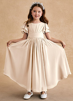 Azazie Ali vestidos de niña de las flores Vestido de Alabastro Blanco de Gasa de Corte En A con Plisado image1
