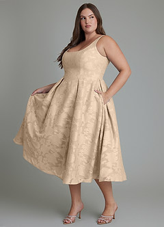Azazie Amalie Bridesmaid Dresses Champagne A-Line Pleated Floral Burnout Dress image4