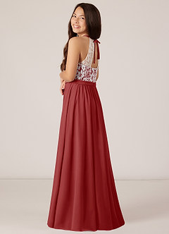 Azazie Fahari Junior Rust A-Line Lace Chiffon Dress image5