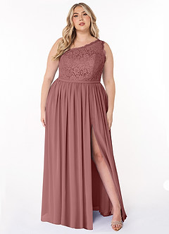 Azazie Demi Bridesmaid Dresses Desert Rose A-Line One Shoulder Chiffon Dress image11