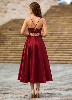 Cemtine Burgundy Lace Sequin Embroidery Satin Wedding Guest image2