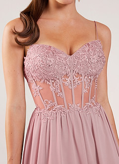 Thalyago Rosa Ballkleid aus Chiffon mit Perlenbesatz, Spitze und Satin-Einsatz image4