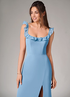 Azazie Callie Bridesmaid Dresses Powder Blue Mermaid Side Slit Chiffon Convertible Dress image6