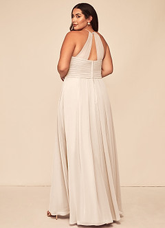 Azazie Ginger Bridesmaid Dresses White Alabaster A-Line Halter Pleated Chiffon Dress image11