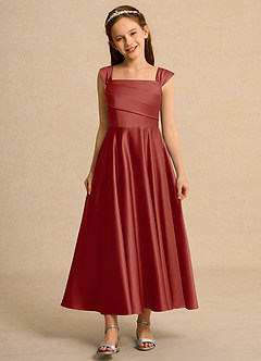 Azazie Bundle Girls Formal Flower Girl Dresses Terracotta A-Line Pleated Matte Satin Dress image1
