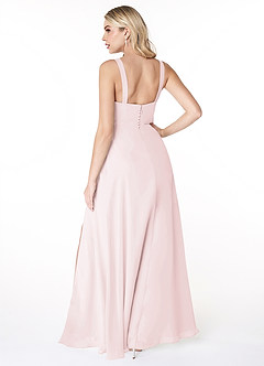 Azazie Jay Bridesmaid Dresses Blushing Pink A-Line Square Neckline Side Slit Chiffon Dress image2