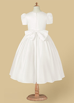 Azazie Anirra Flower Girl Dresses Ivory Ball-Gown Pleated Matte Satin Dress image6