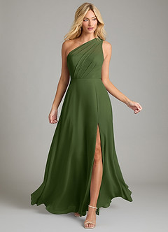 Azazie Phaedra Bridesmaid Dresses Olive A-Line One Shoulder Chiffon Dress image12