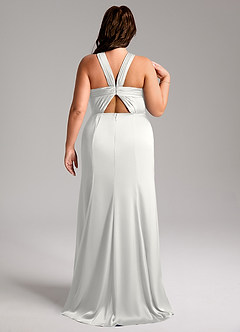 Azazie Rue Vestidos de damas de honor Vestido de Blanco de Satén Elástico de Corte Sirena con Plisado image9