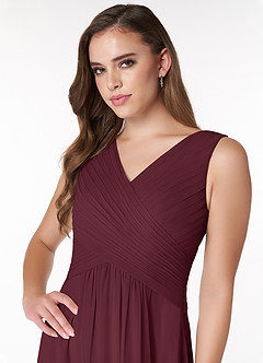 Azazie Flora Brautjungfernkleider A-Linie Plissee Chiffon Kleid Cabernetrot image5
