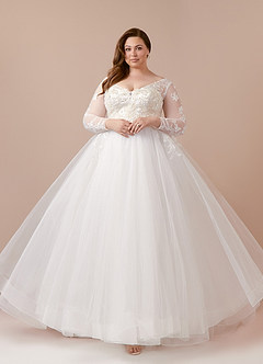 Azazie Freya Wedding Dresses Diamond White Champagne A-Line Sequins Tulle Dress image11