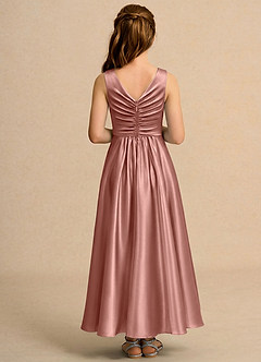 Azazie Ducky Girls Formal Flower Girl Dresses Rosette A-Line Pleated Stretch Satin Dress image2