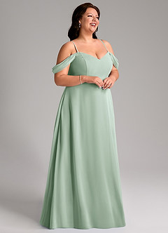 Azazie Marley Bridesmaid Dresses Agave A-Line Off the Shoulder Chiffon Convertible Dress image15