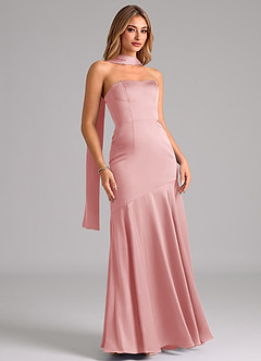 Azazie Shiloh Bridesmaid Dresses Powder Pink Mermaid Strapless Stretch Satin Convertible Dress image3