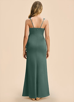 Azazie Adrienne Junior Sea Moss Sheath Pleated Stretch Satin Dress image2