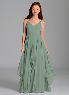 Azazie Karan Junior Dusty Blue A-Line Chiffon Dress image4