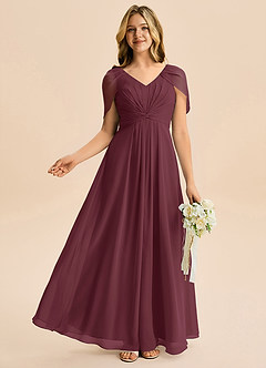 Azazie Emma Junior Robe Trapèze en Mousseline de soie Plissée Cabernet image5