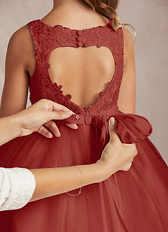 Azazie Calla Robe Demoiselle D'honneur Fillette Robe Princesse en Tulle Dentelle Terracotta image5