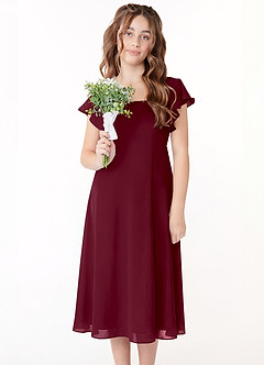 Azazie Bondi Junior Jurk van Chiffon met A-Lijn Ruches Cabernet image4