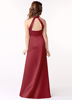 Azazie Laurel Junior Pomegranate A-Line Matte Satin Dress image3