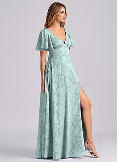 Azazie Kimber Robes de demoiselle d'honneur Robe Trapèze en Blumen-Burnout avec poches Brume image4