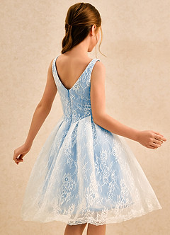 Azazie Cubbie Girls Formal Blumenmädchenkleider A-Linie Spitze Kleid Puderblau image2