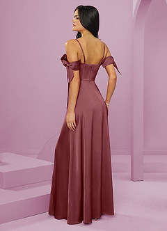 Barbie ♥ Azazie Bridesmaid Dresses Desert Rose A-Line Off the Shoulder Stretch Satin Dress image2