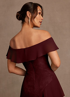 Azazie Marina Mother of the Bride Dresses Cabernet A-Line Off the Shoulder Floral Burnout Dress image6