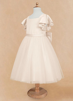 Azazie Kaeya Flower Girl Dresses White Alabaster A-Line Bow Tulle Dress image7