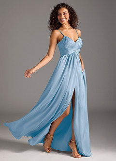 Azazie Alia Robes de demoiselle d'honneur Robe Trapèze en Satin extensible Plissé Poudre Bleue image2