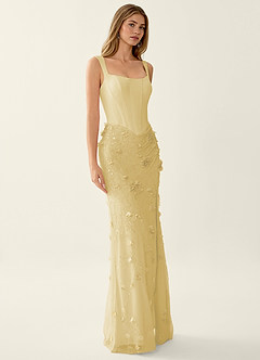 Belinda Yellow 3D Flowers Corset Lace Up Back Mermaid Prom Dress image5