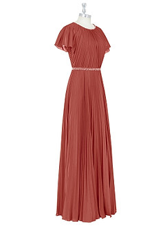 Azazie Kara Modest Bridesmaid Dresses A-Line Pleated Chiffon Floor-Length Dress image9