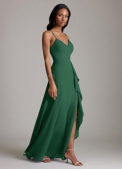 Azazie Naeem Bridesmaid Dresses Dark Green A-Line V-Neck Ruffle Chiffon Dress image4