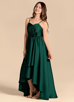 Azazie Catalina Junior Vestido de Esmeralda de Satén Elástico de Corte en A con Escote de Corazón image7