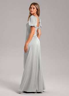 Azazie Fyona Bridesmaid Dresses Silver A-Line Pleated Stretch Satin Dress image11